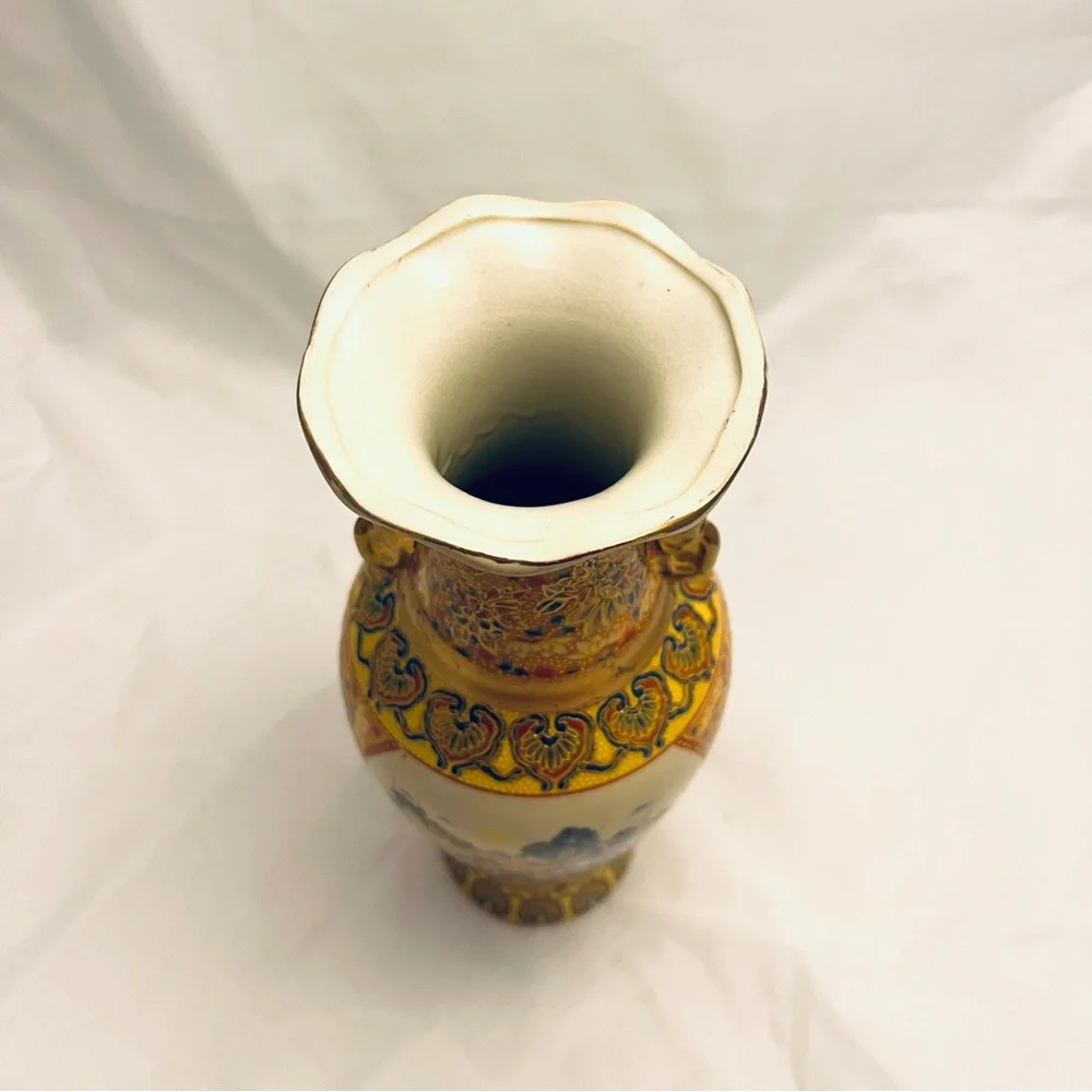Japanese Satsuma-Style Porcelain Vase, Peacock with Moriage, Vintage EUC
